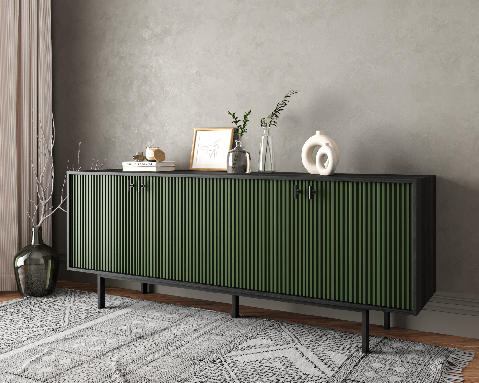 заказать Комод с четыремя дверками "Emerson" арт EM01/green/L