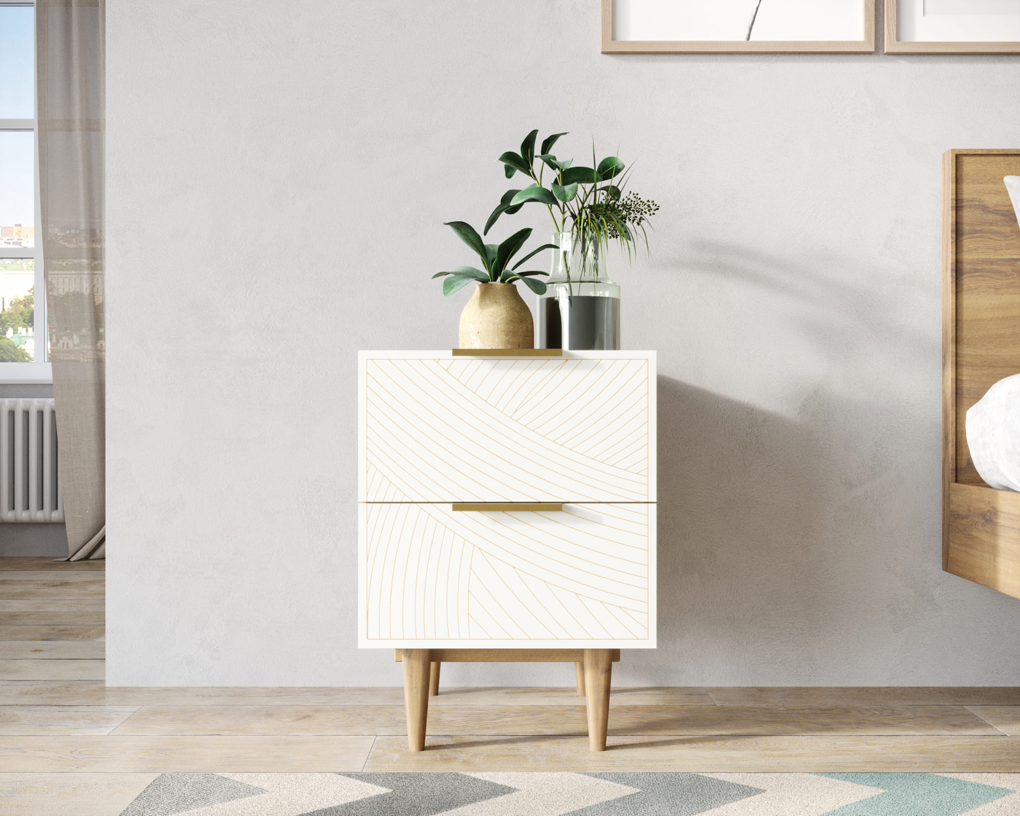 Тумбочка с двумя ящиками "Line" LN07/GR1/beige в интернет-магазине