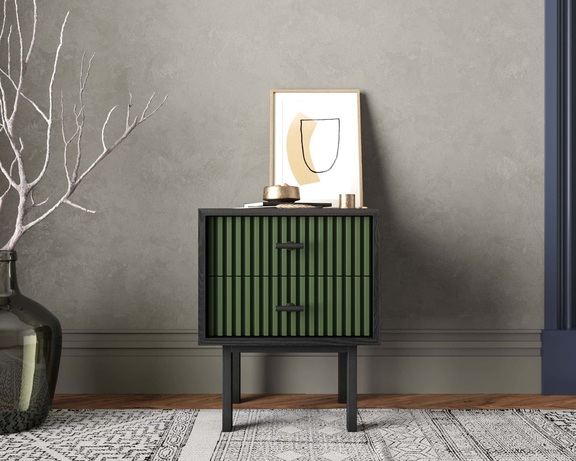 Тумбочка с двумя ящиками "Emerson" арт EM16/green/L в интернет-магазине