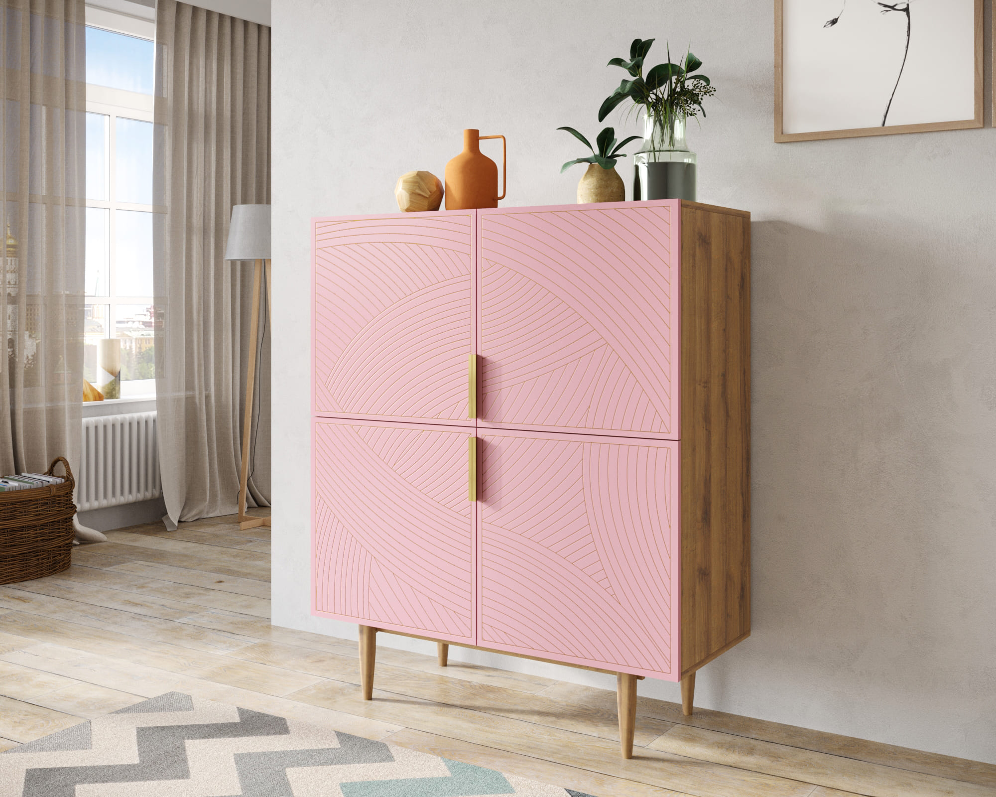 заказать Большой комод с четырьмя дверками "Line" LN03/GR1/pink