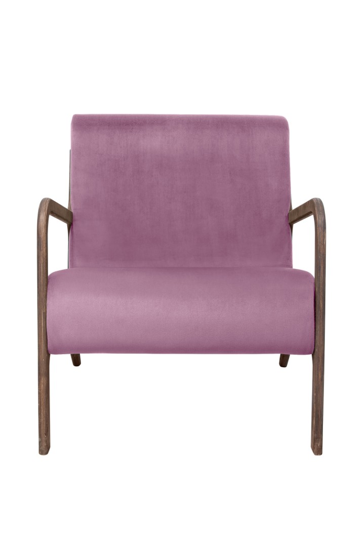 купить Низкое кресло с деревянными подлокотниками Mody Pink розовый в Москве купить Низкое кресло с деревянными подлокотниками Mody Pink розовый