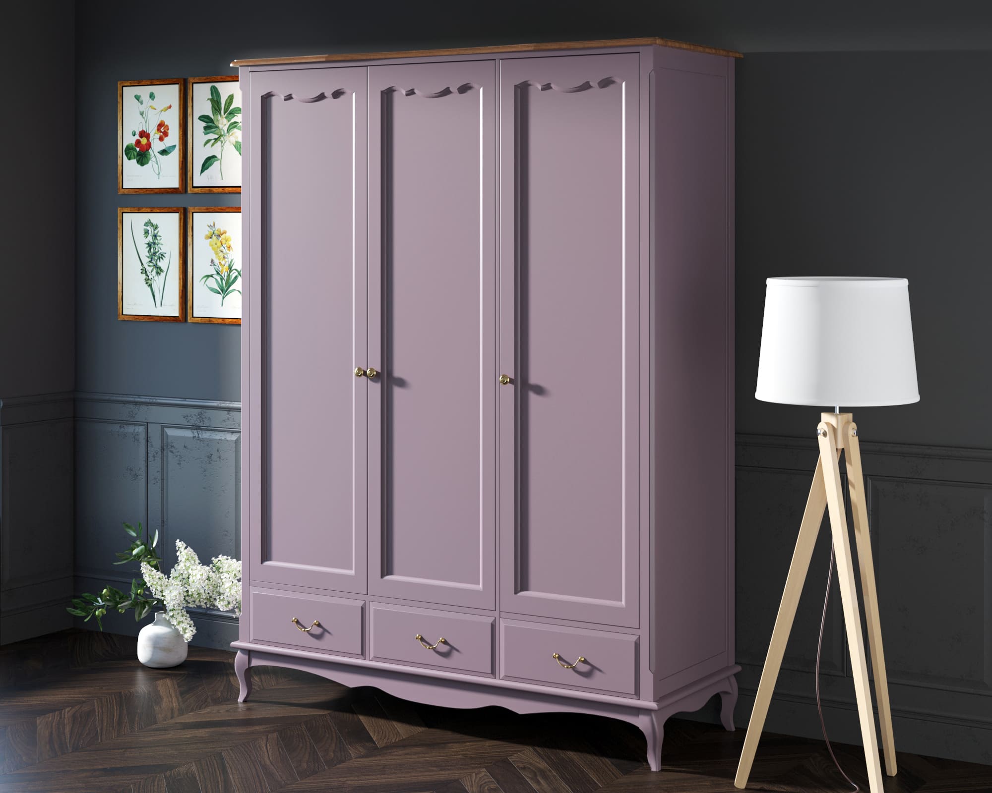 заказать Шкаф Leontina Lavanda для одежды трехстворчатый с ящиками арт ST9327KR/3L