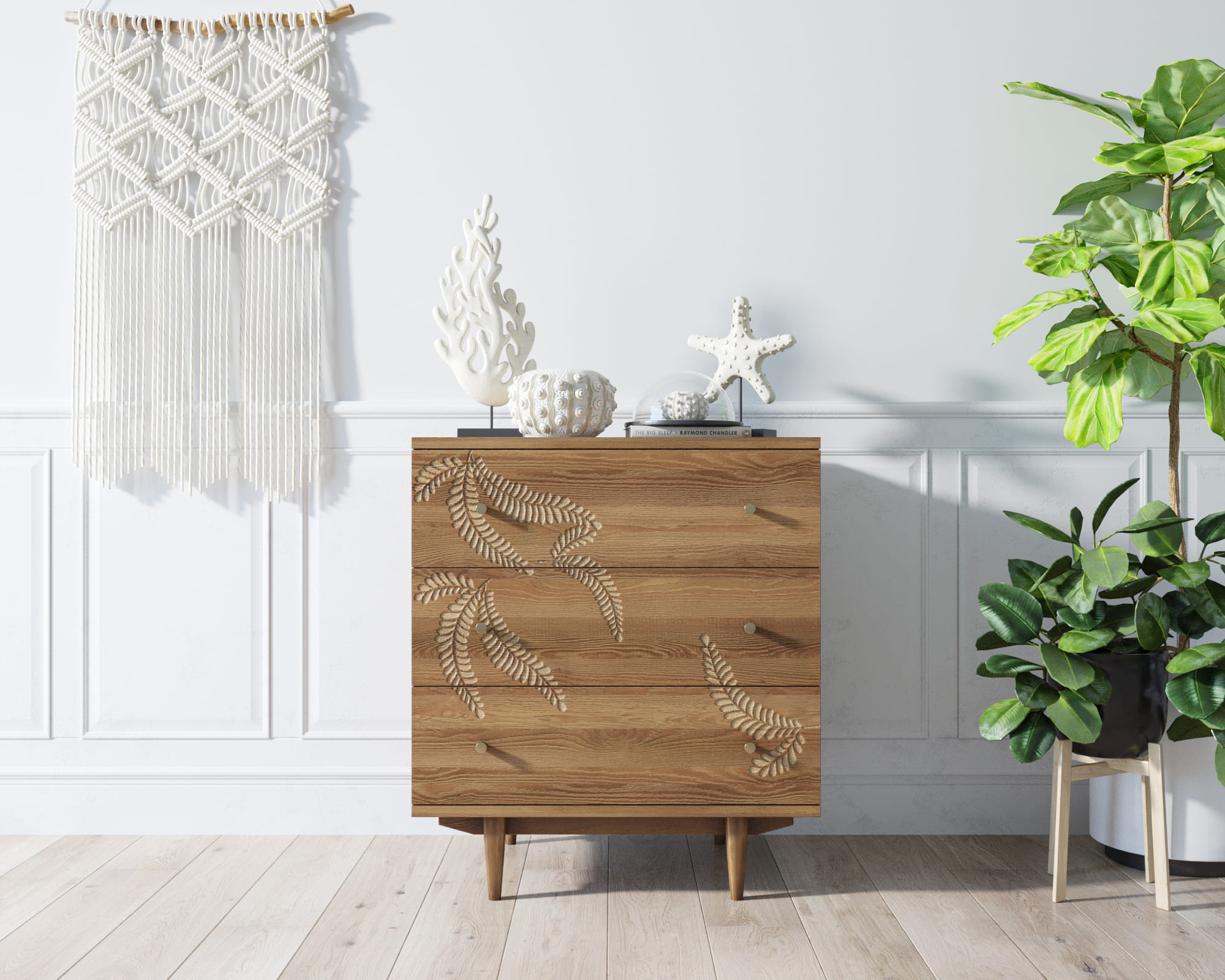 Комод "Boho" 3 ящика с растением арт BH04 в интернет-магазине