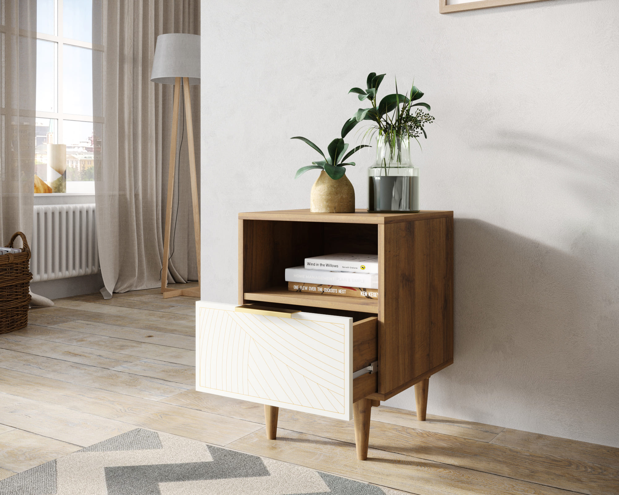 купить Тумбочка с нижним ящиком "Line" LN09/GR1/beige