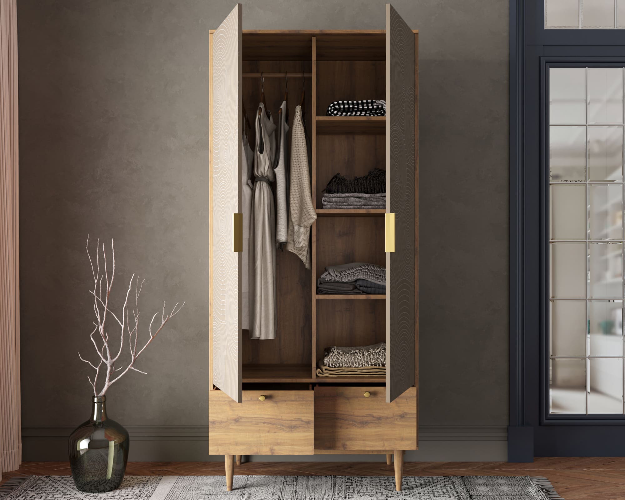 купить Шкаф двухстворчатый  с ящиками "Line" R26/beige