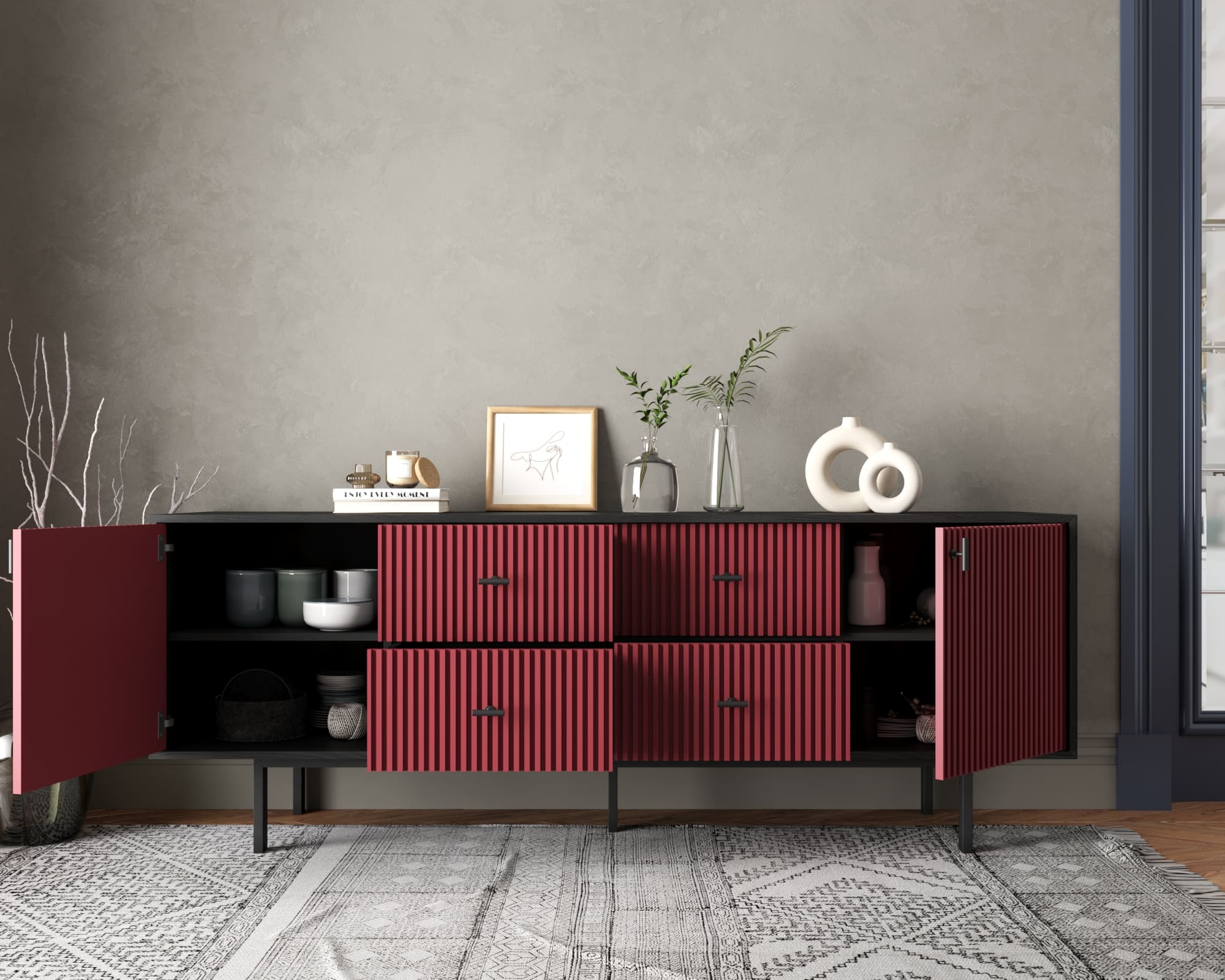 купить Комод две дверки и четыре ящика "Emerson" арт EM19/red/L