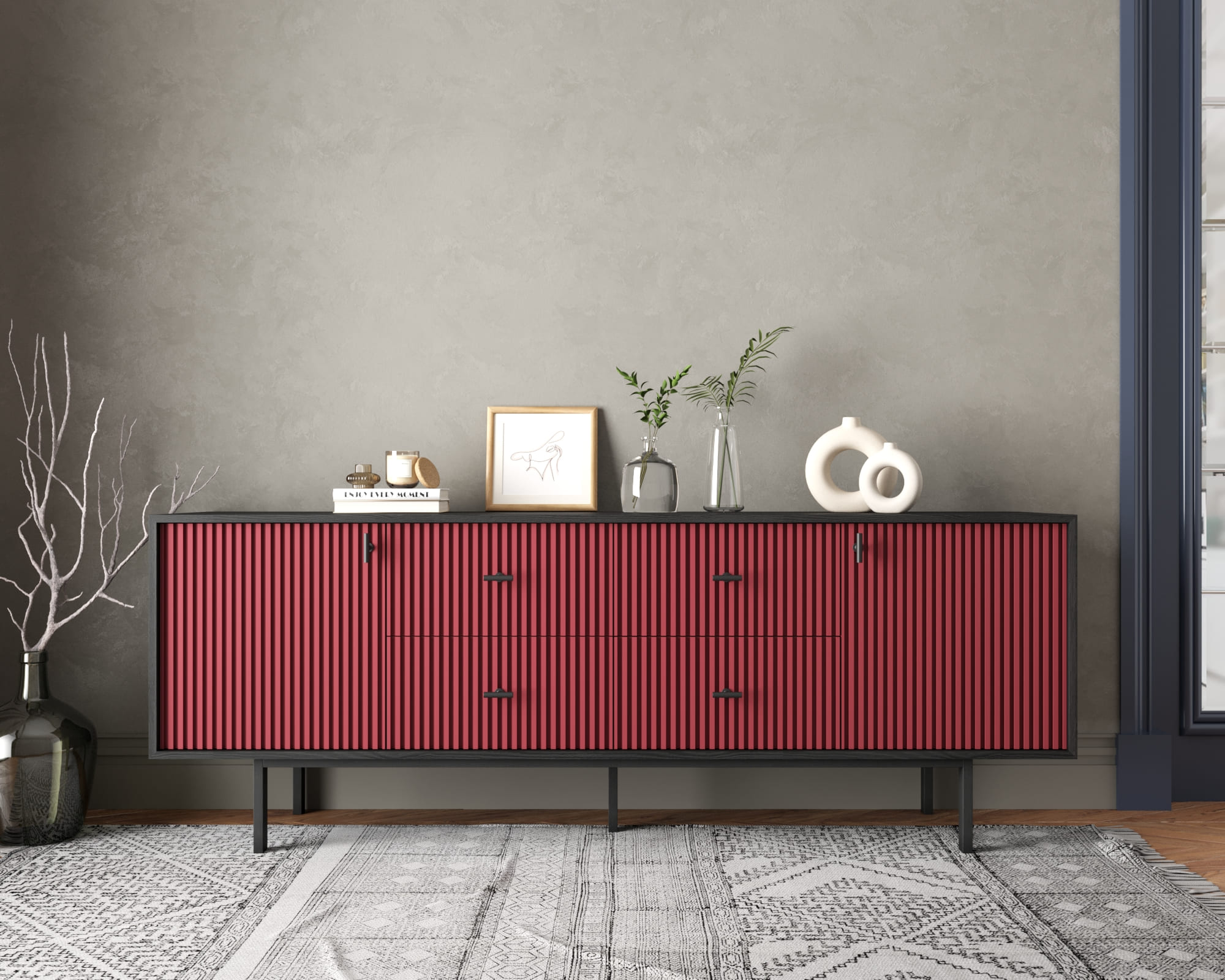 Комод две дверки и четыре ящика "Emerson" арт EM19/red/L в интернет-магазине