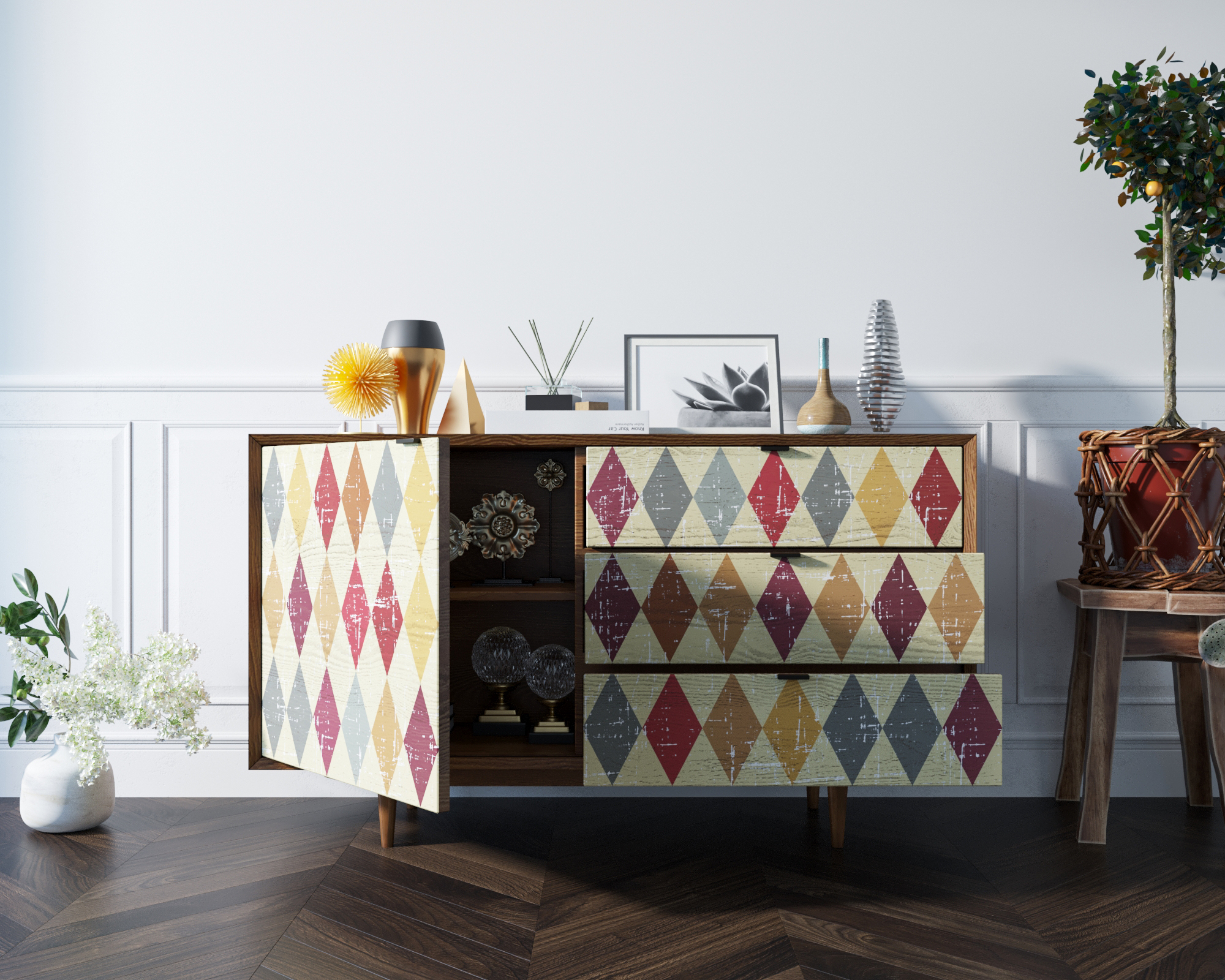 заказать Комод "Bruni print" с ящиками и дверкой арт BR-02P