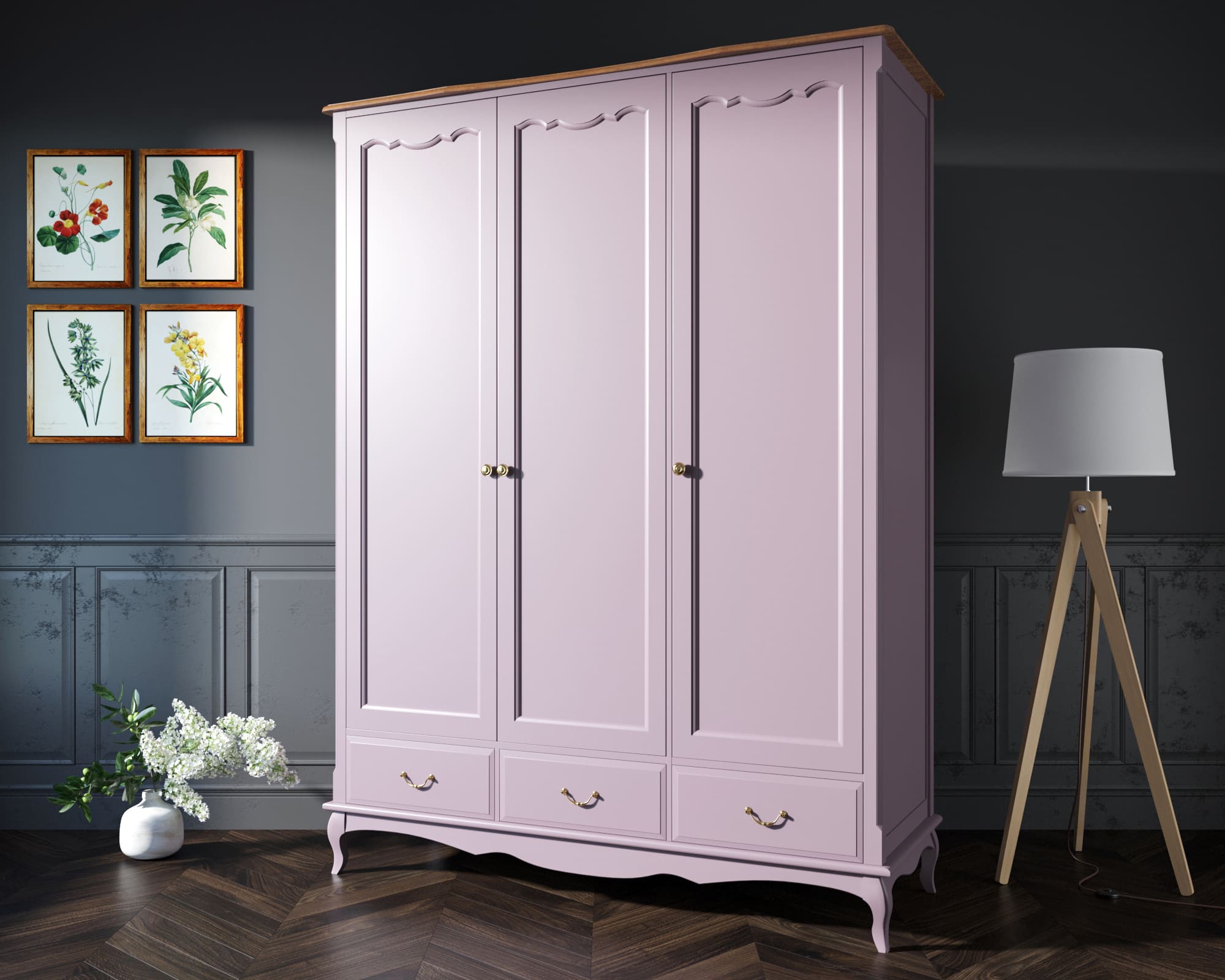 фото Шкаф Leontina Lavanda для одежды трехстворчатый с ящиками арт ST9327KR/3L