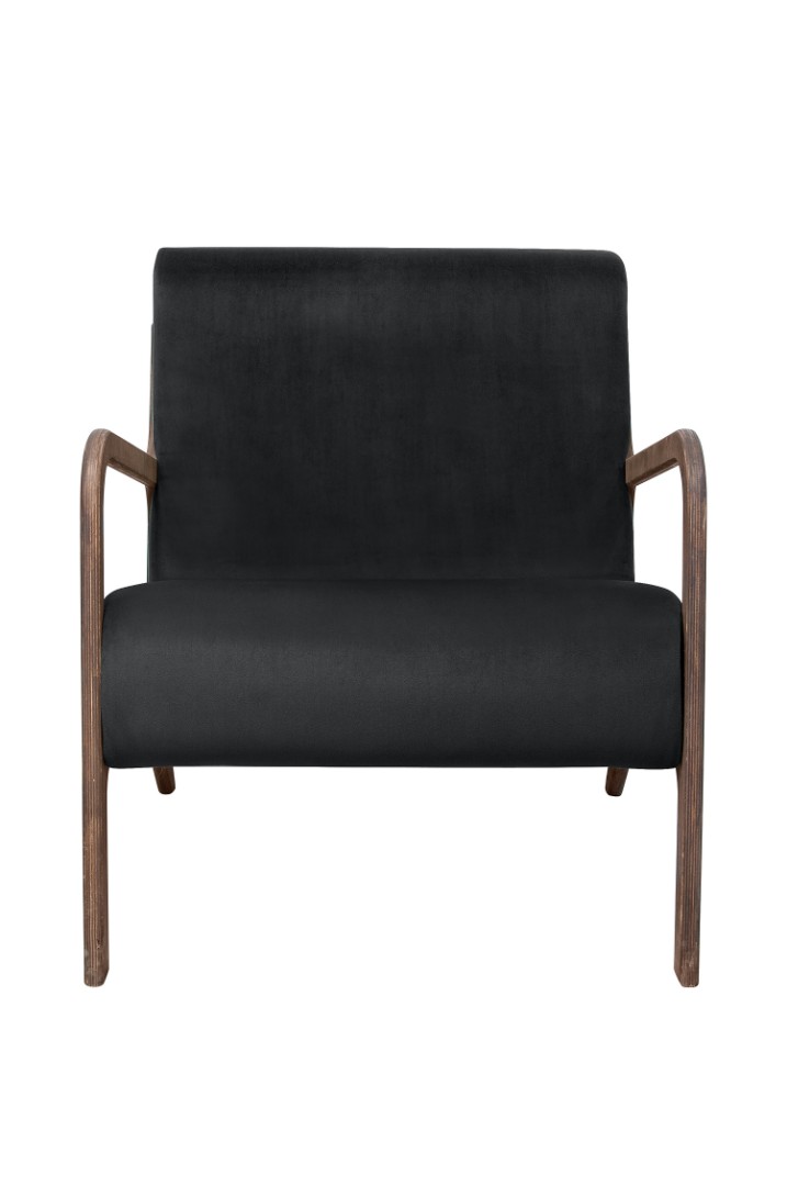 купить Низкое кресло с деревянными подлокотниками Mody Black черное в Москве купить Низкое кресло с деревянными подлокотниками Mody Black черное