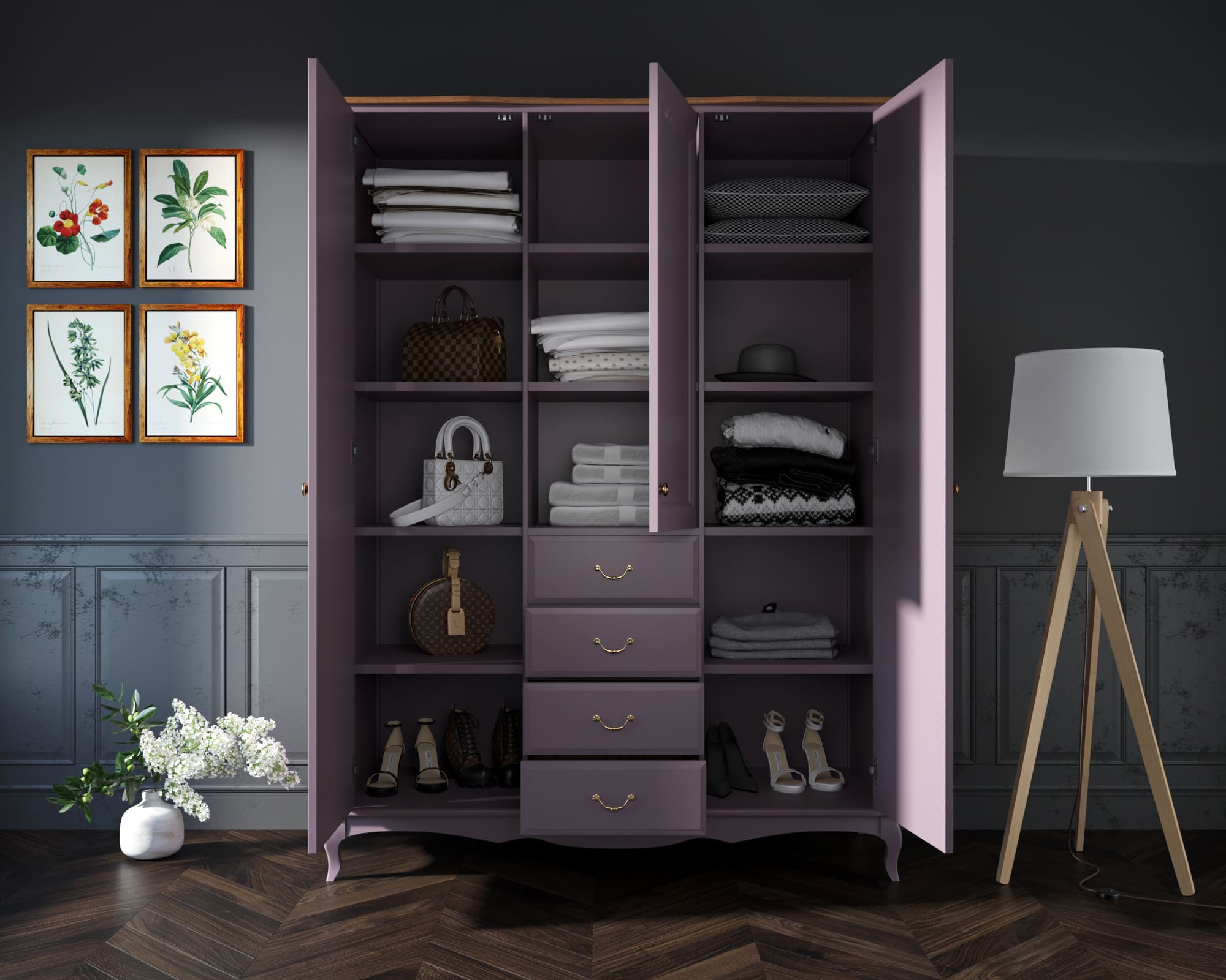 купить Шкаф Leontina Lavanda для одежды с ящиками арт ST9327/34L