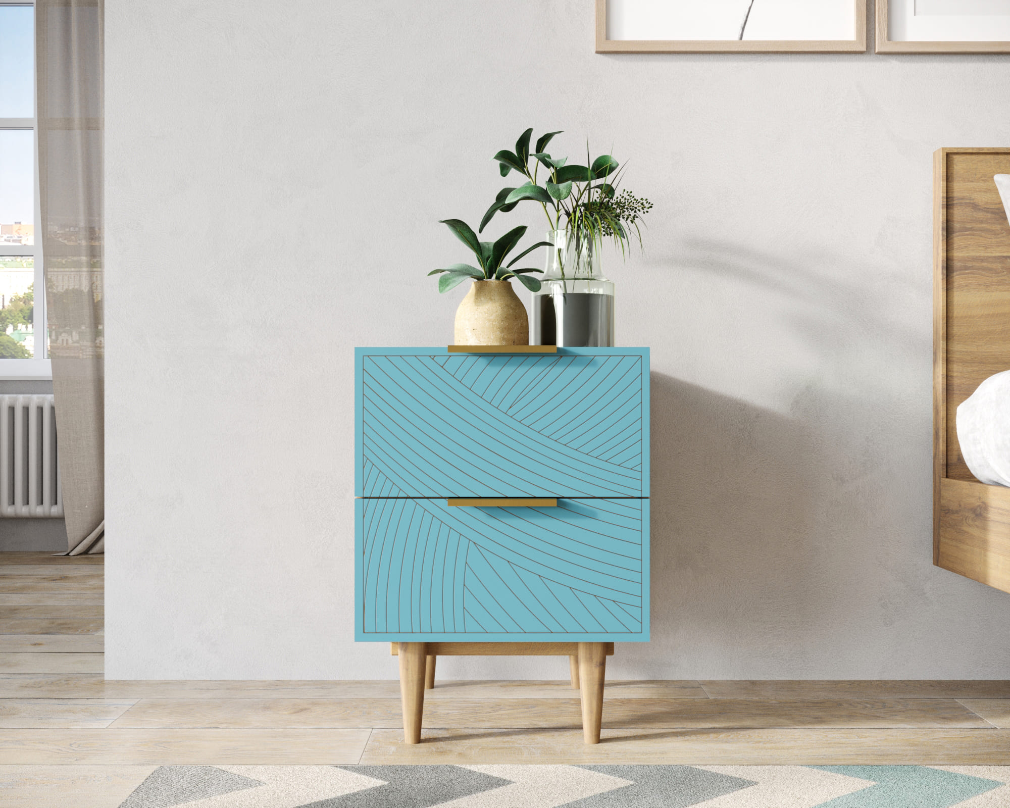 Тумбочка с двумя ящиками "Line" LN07/GR1/blue в интернет-магазине