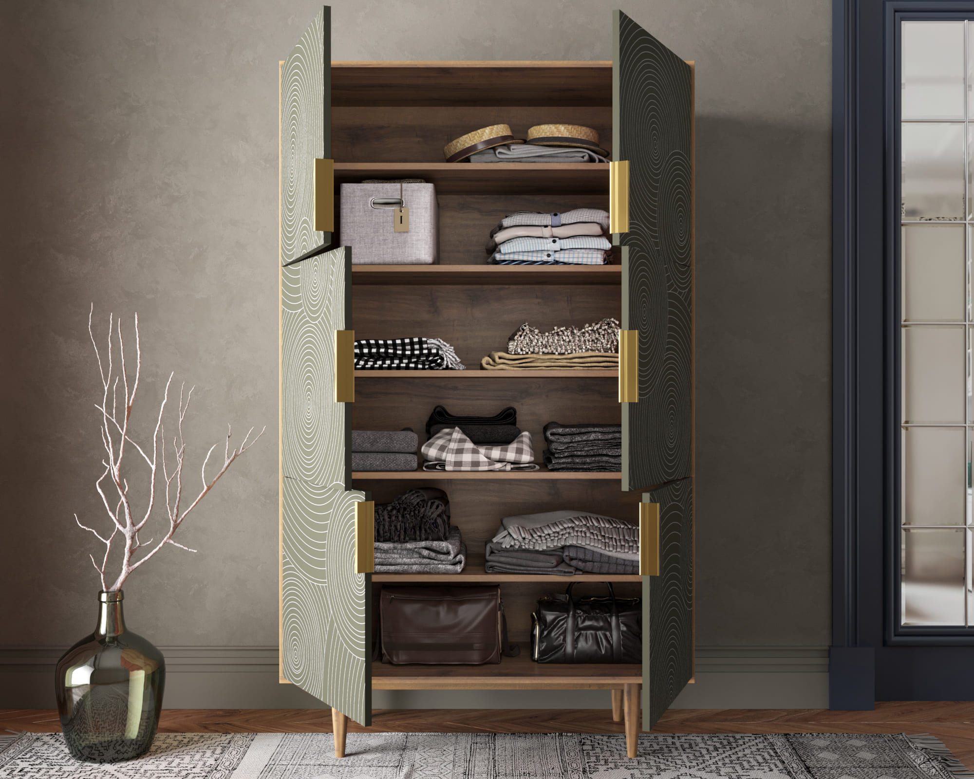 купить Большой комод с шестью дверками "Line" R20/browngrey