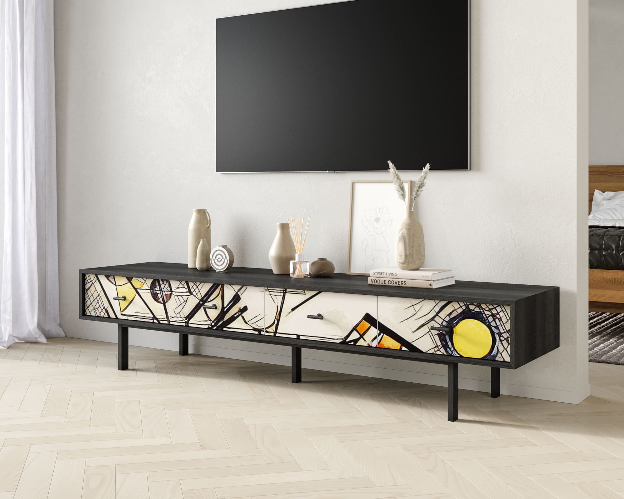 заказать Комод с четырьмя ящиками под TV "Emerson" by Kandinsky арт EM06/Print_01