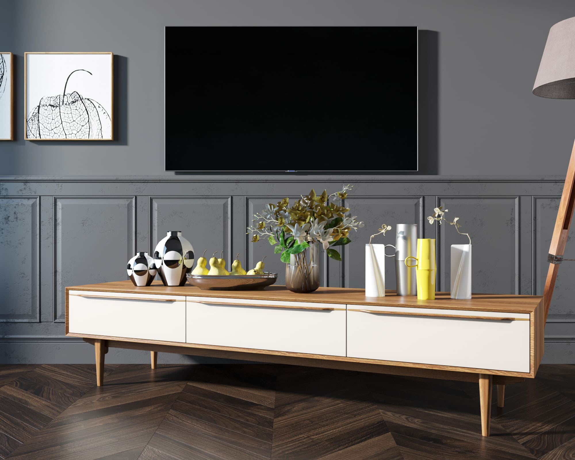 Консоль под TV "Bruni white" с ящиками арт BR-21WH в интернет-магазине