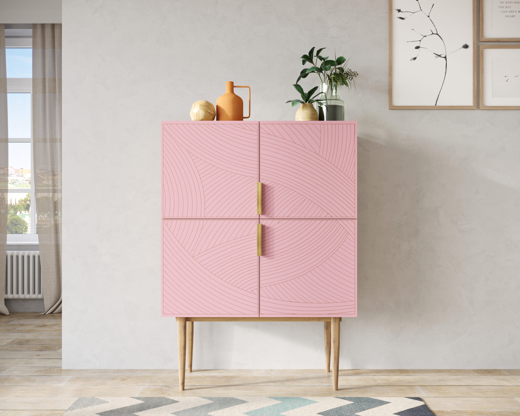 Малый комод с четырьмя дверками на высоких ножках "Line" LN13/GR1/pink в интернет-магазине