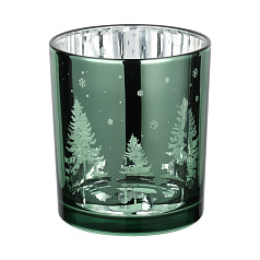 422513 Подсвечник рождественский LUKUT, стекло/зелёный/серебро, 88?100х88 мм