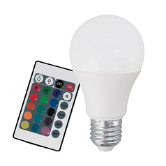 Лампа светодиодная диммируемая RGB с пультом упр-я A60, 7,5W (E27), 3000K, 470lm