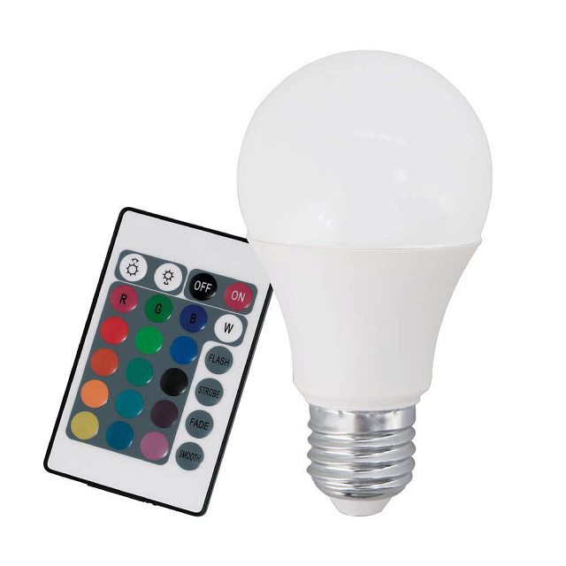 Лампа светодиодная диммируемая RGB с пультом упр-я A60, 7,5W (E27), 3000K, 470lm