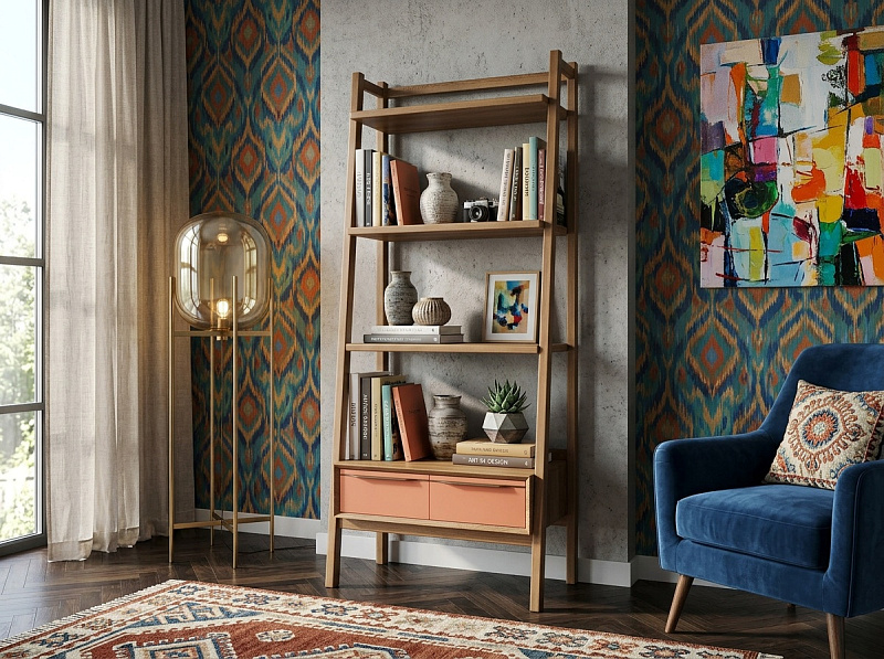 Узкий стеллаж "Бруни (Bruni)" с двумя ящиками арт BR30/2012