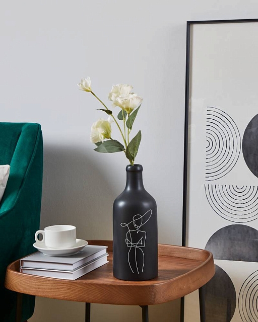 421119 Ваза декоративная KITAKATA, H300, ?130, керамика, черный, белый в Екатеринбурге 421119 Ваза декоративная KITAKATA, H300, ?130, керамика, черный, белый