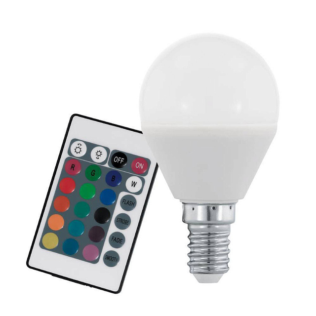 Лампа светодиодная диммируемая RGB P45, с пультом упр-я, 4W (E14), 3000K, 300lm