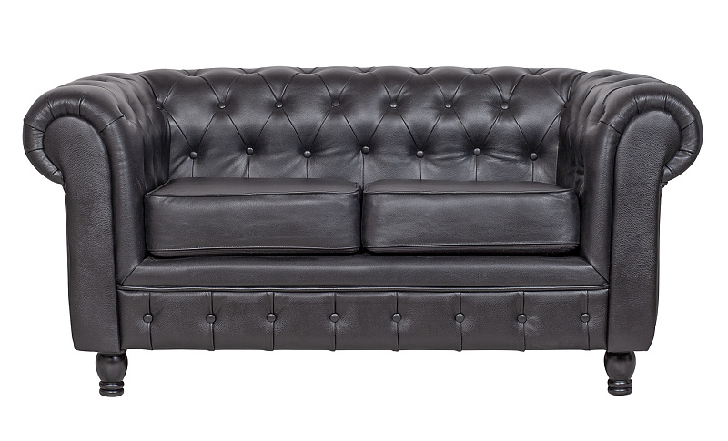 Диван из черной кожи Chesterfield Black Leather 2S в Екатеринбурге Диван из черной кожи Chesterfield Black Leather 2S