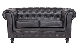 Диван из черной кожи Chesterfield Black Leather 2S в Екатеринбурге