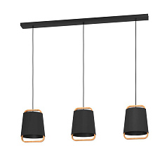 390186 Подвес CAMALOZA, 3x40W(E27), сталь, дерево, черный, коричневый