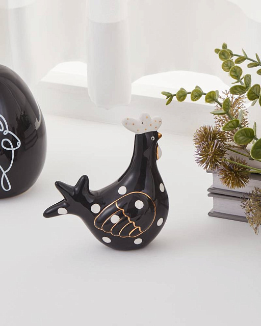 427921 Фигурка Курица LANDJUT L110, B58, H120 керамика, черный, белый, золотой