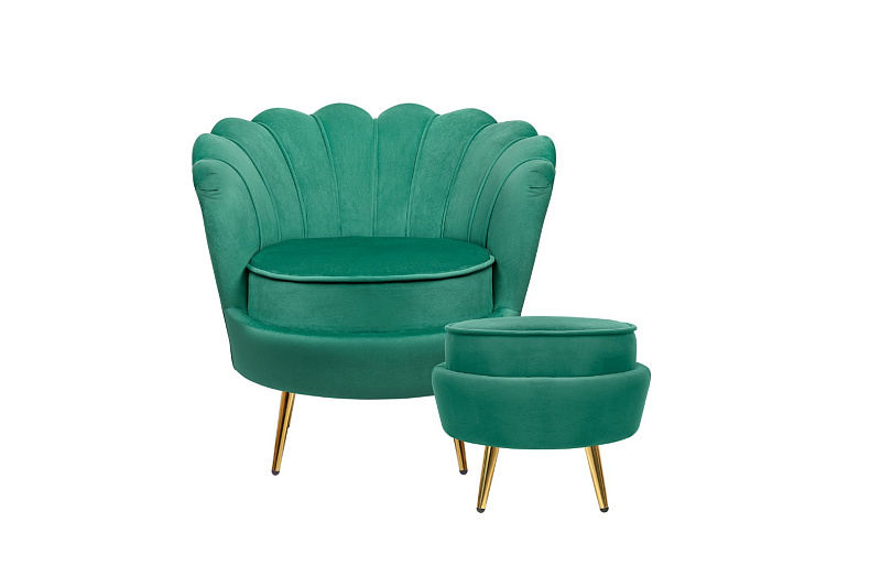 Кресло с пуфом ракушка Pearl Green V2