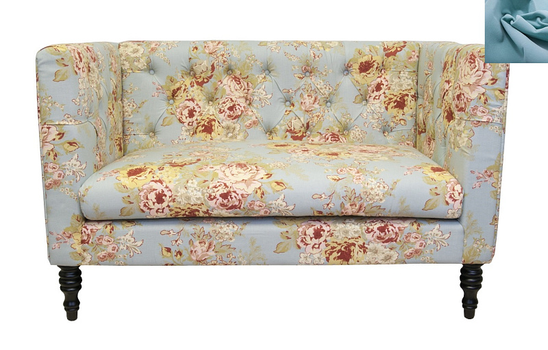 Прямой двухместный диван Rose голубой