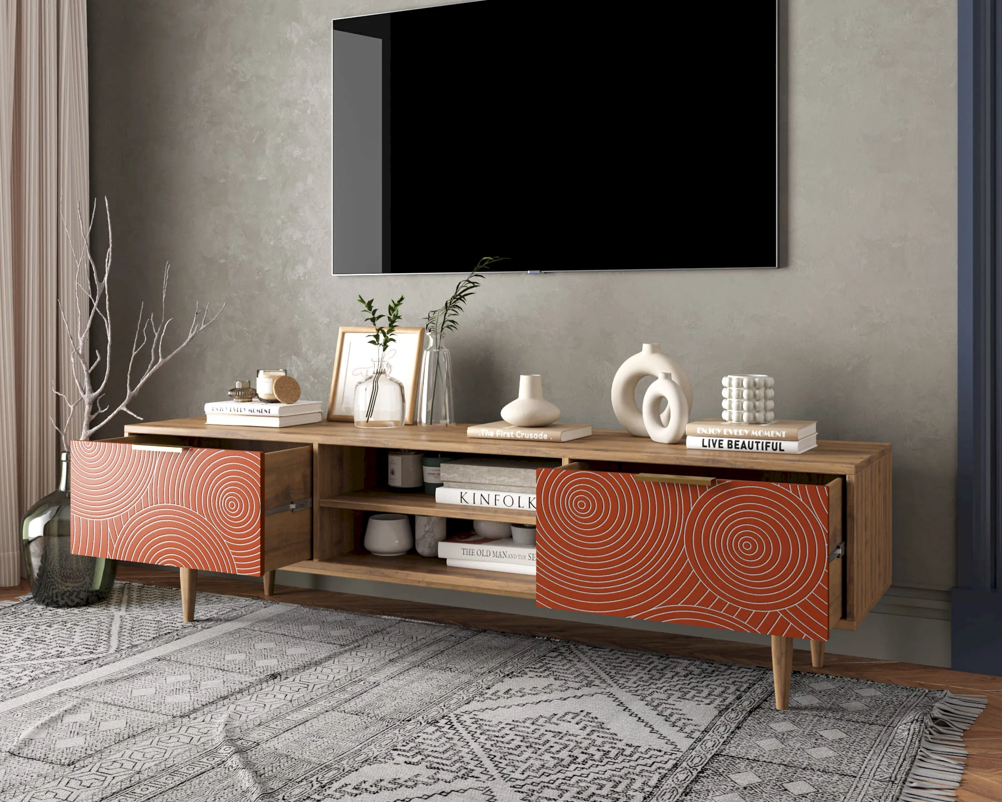 купить Комод "Лайн (Line)" с нишей низкий под TV R27/red