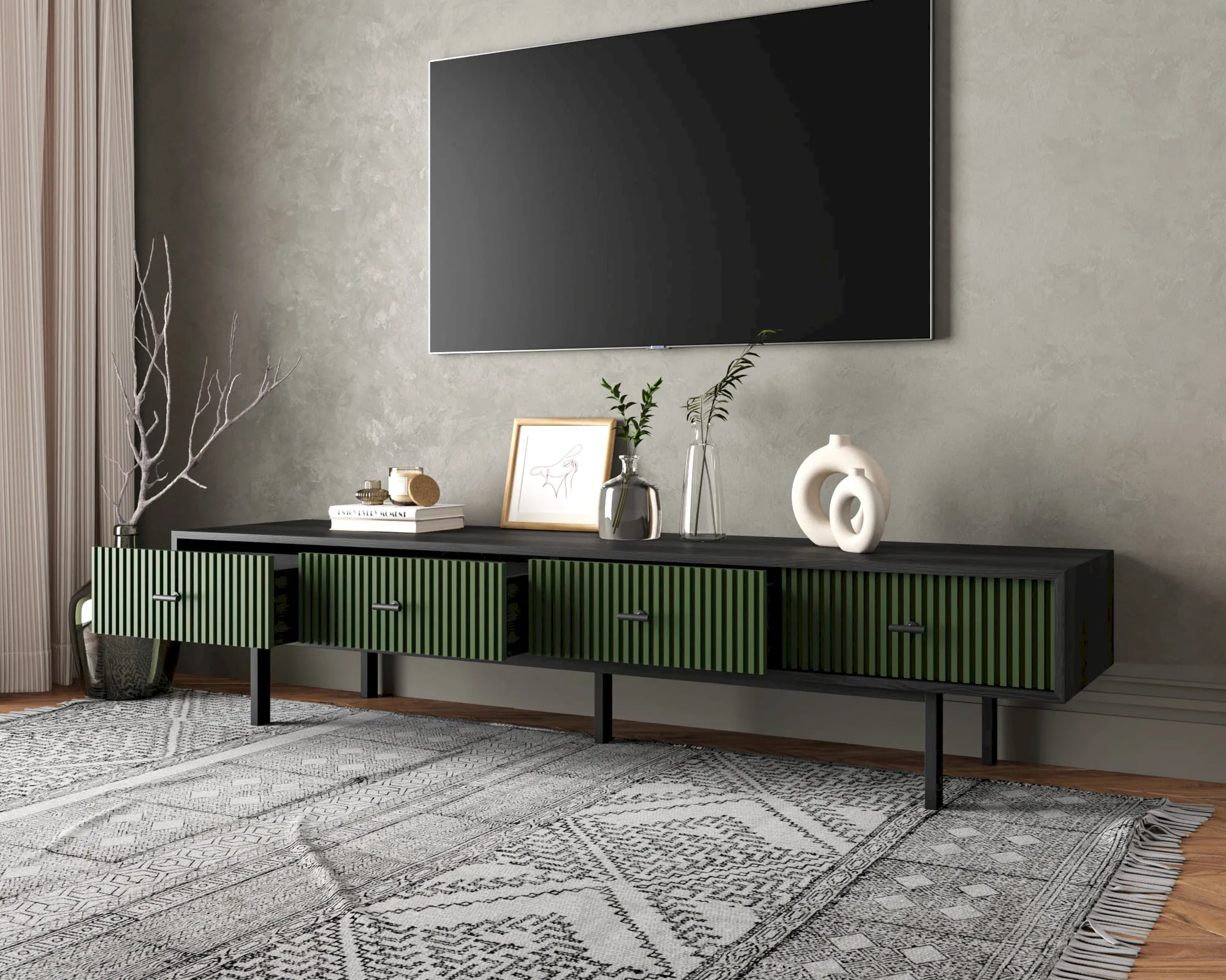 купить Комод с четырьмя ящиками под TV "Эмерсон (Emerson)" арт EM06/green/L в Москве купить Комод с четырьмя ящиками под TV "Эмерсон (Emerson)" арт EM06/green/L