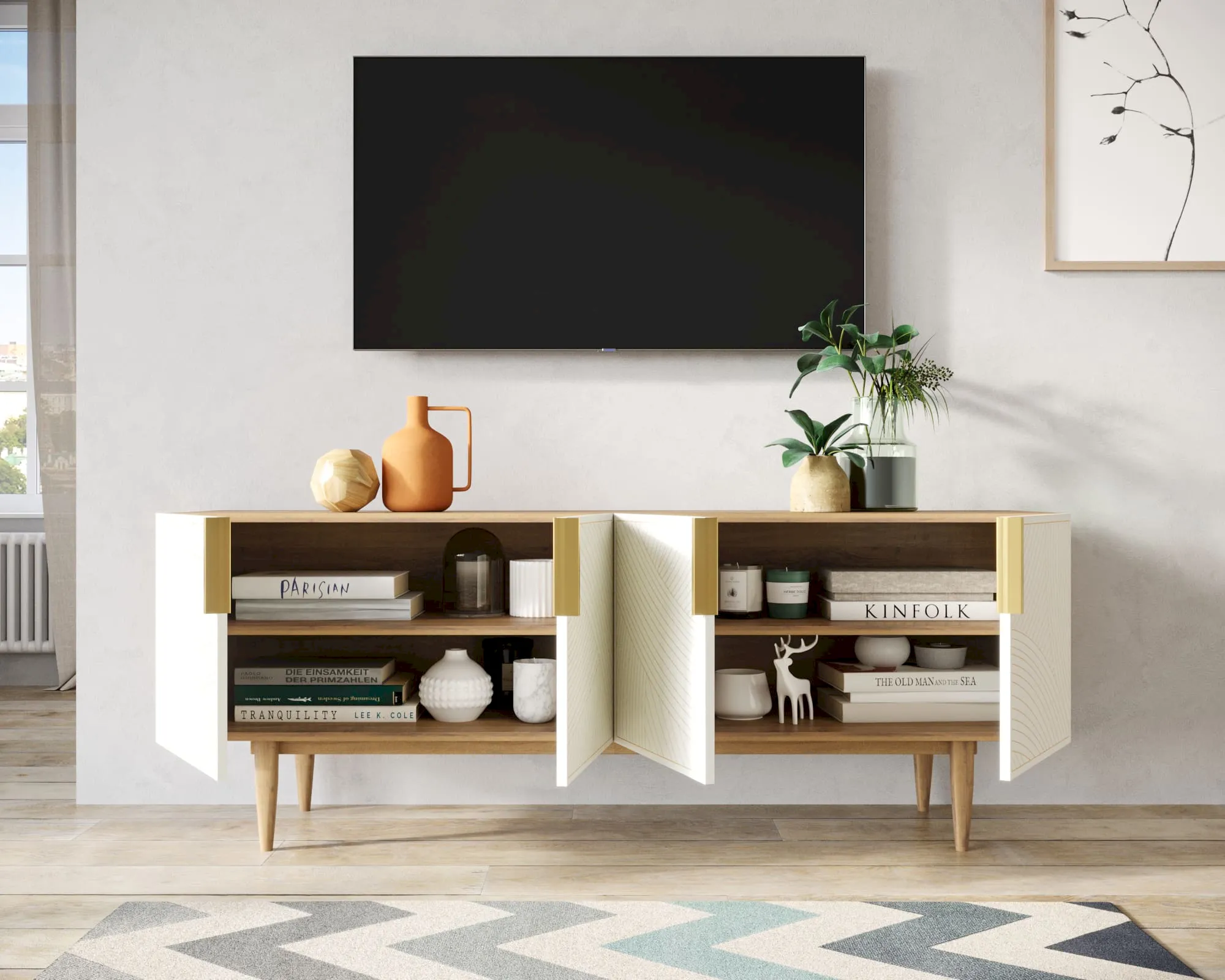 купить Комод под TV с четыремя дверками "Лайн (Line)" LN06/GR1/beige