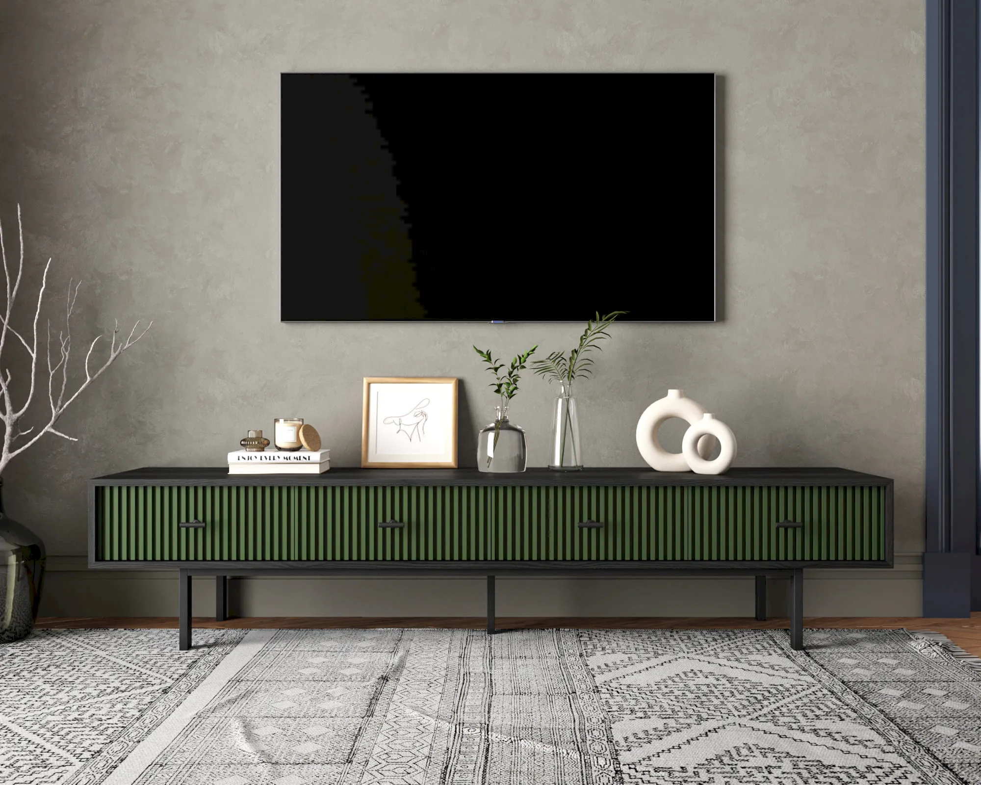 Комод с четырьмя ящиками под TV "Эмерсон (Emerson)" арт EM06/green/L в интернет-магазине в Москве Комод с четырьмя ящиками под TV "Эмерсон (Emerson)" арт EM06/green/L в интернет-магазине