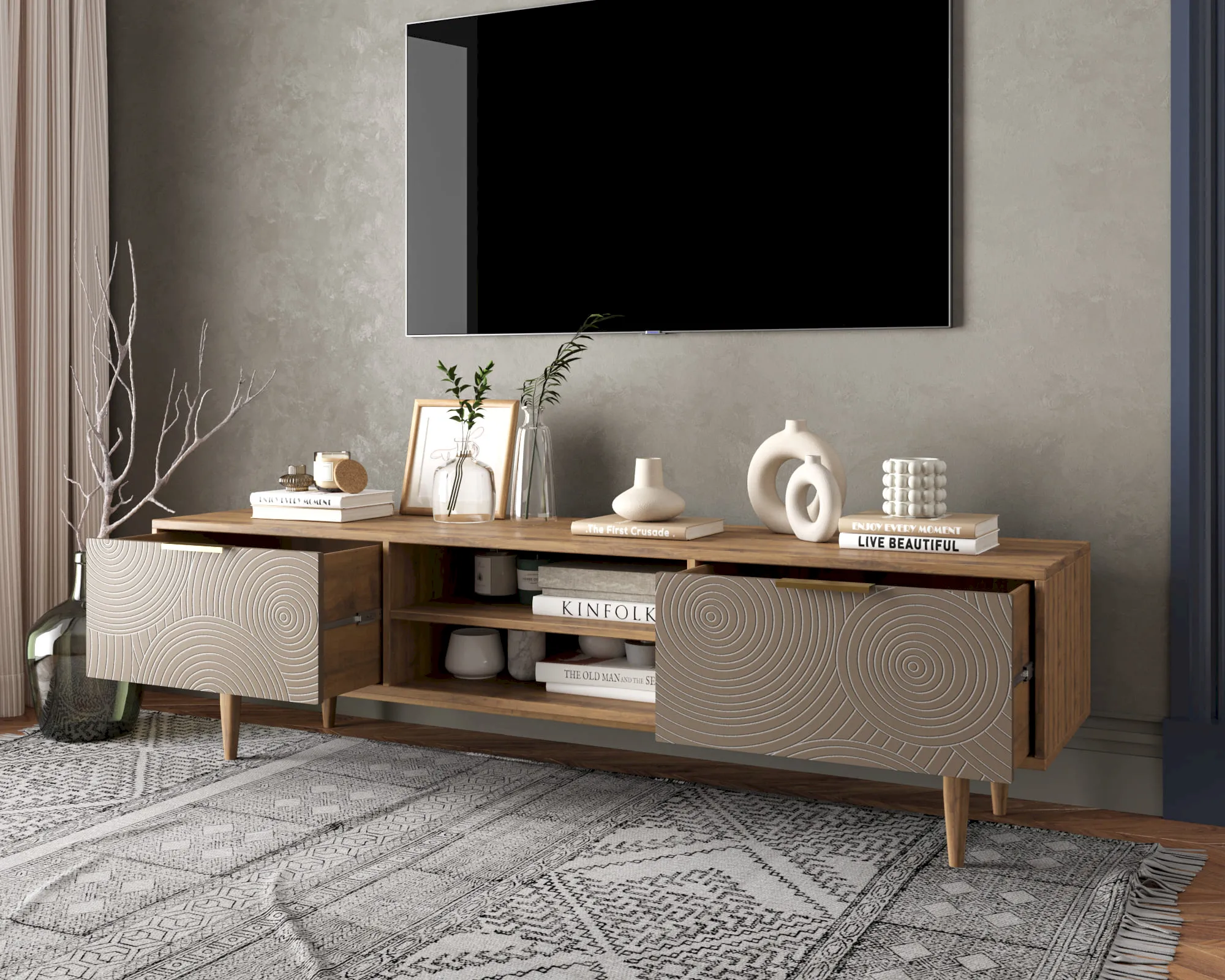 купить Комод "Лайн (Line)" с нишей низкий под TV R27/beige