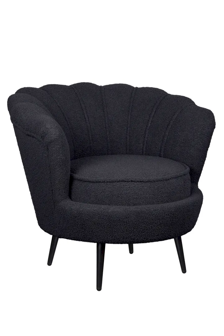купить Низкое кресло ракушка Pearl Black Boucle на черных ножках