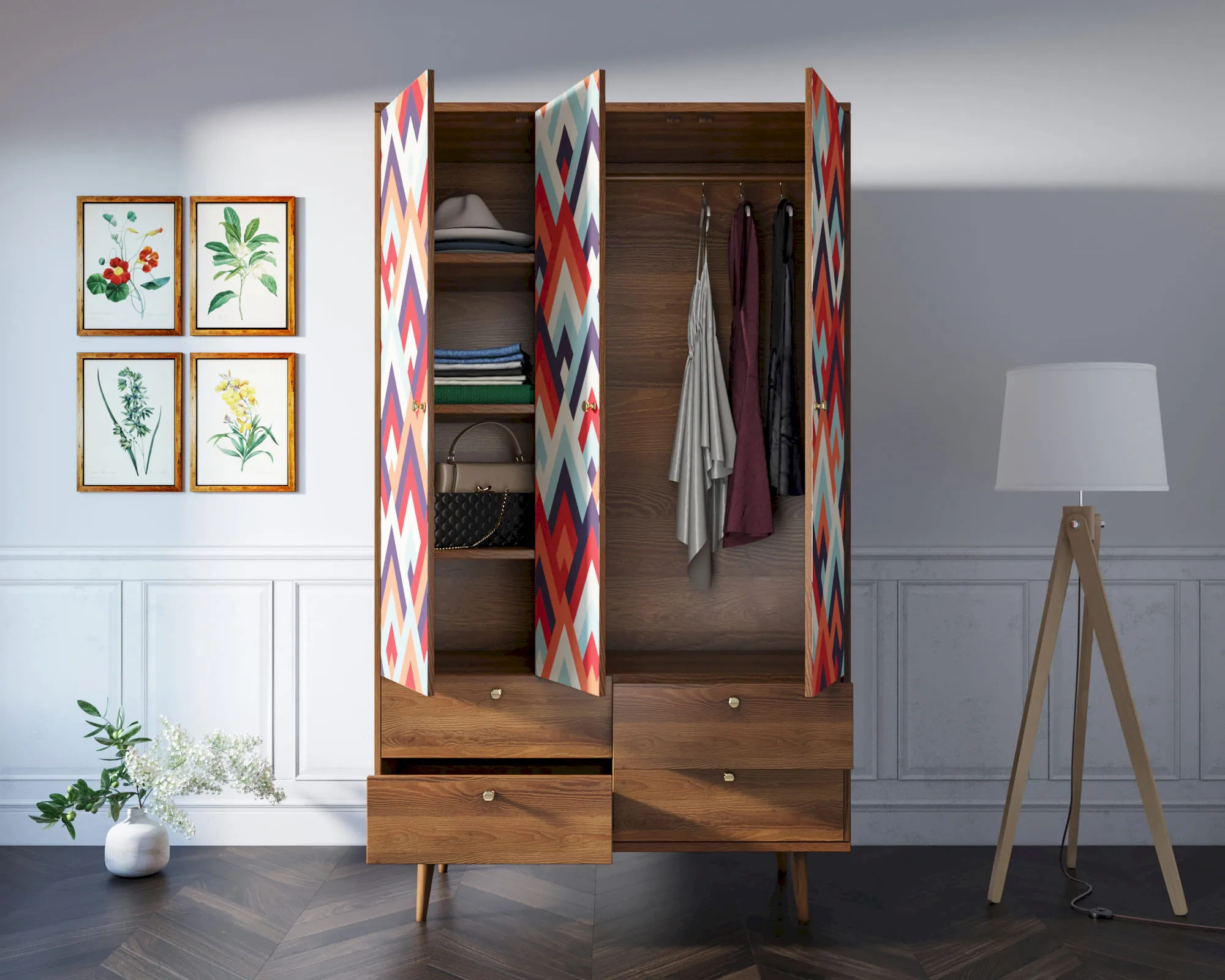 Шкаф трехстворчатый "Бербер (Berber)" принт 2 арт BB02/Print_02 в интернет-магазине в Москве Шкаф трехстворчатый "Бербер (Berber)" принт 2 арт BB02/Print_02 в интернет-магазине