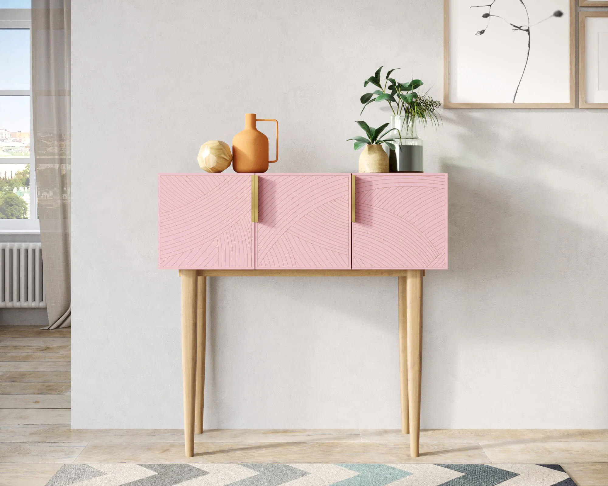 Консоль с тремя дверками "Лайн (Line)" LN15/GR1/pink в интернет-магазине в Москве Консоль с тремя дверками "Лайн (Line)" LN15/GR1/pink в интернет-магазине