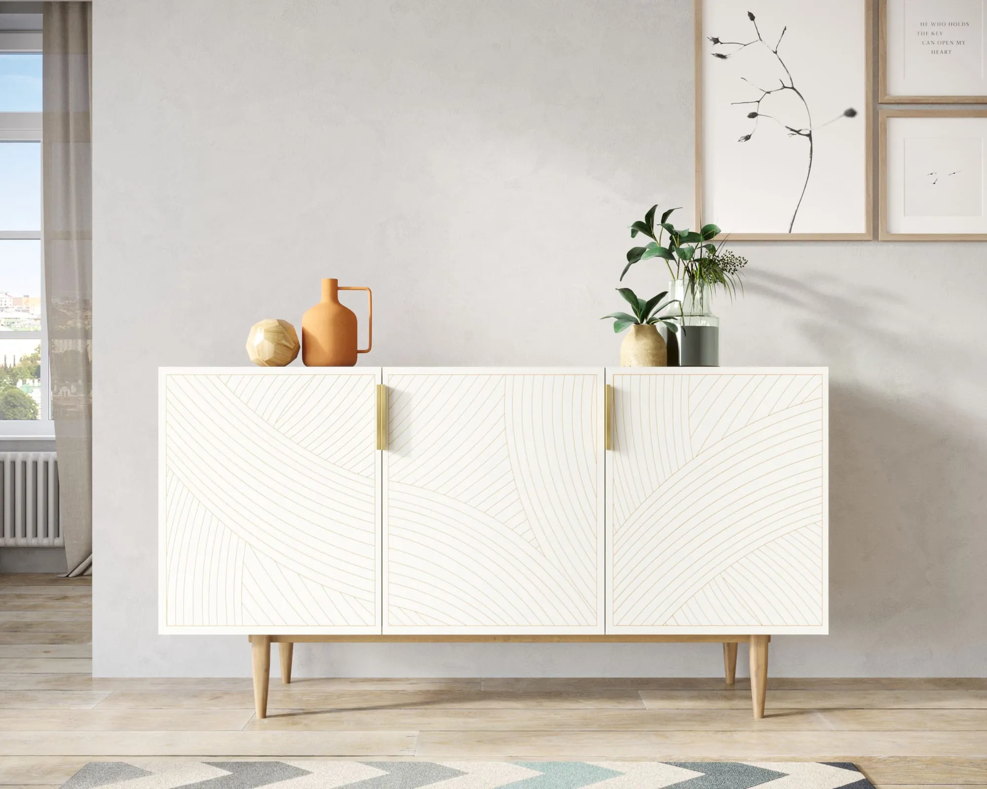 Комод с тремя дверками "Лайн (Line)" LN02/GR1/beige в интернет-магазине