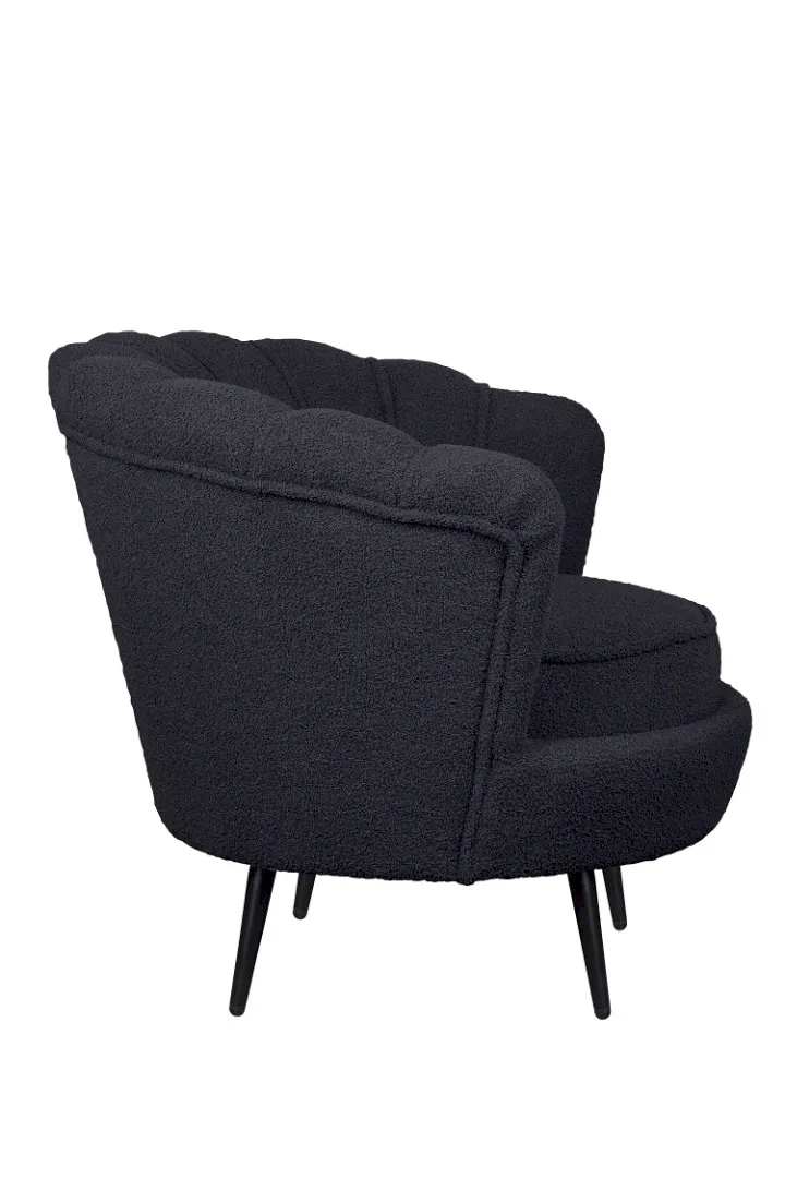 заказать Низкое кресло ракушка Pearl Black Boucle на черных ножках