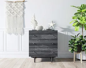 купить стильный Комод "Boho" 3 ящика с рыбами арт BH02