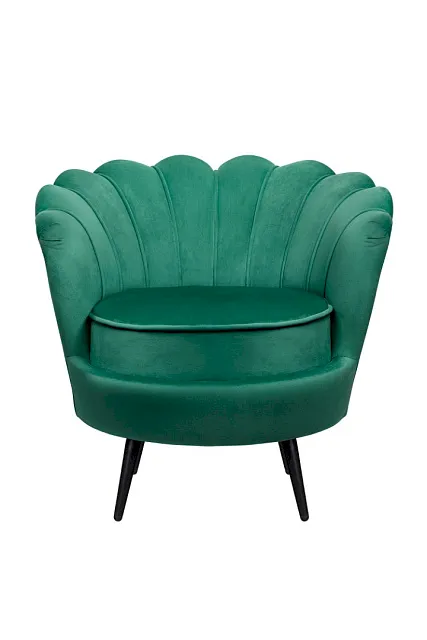 Низкое кресло ракушка Pearl Green V2 на черных ножках