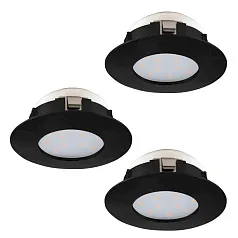 красивые 900744 Комплект встраиваемых светильников PINEDA, 3X4,9W (LED), 3000K, IP20, IP44, ?78, пластик, черный