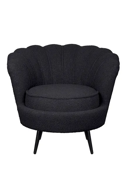 Низкое кресло ракушка Pearl Black Boucle на черных ножках