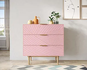 Комод с тремя ящиками "Лайн (Line)" LN12/GR1/pink в интерьере