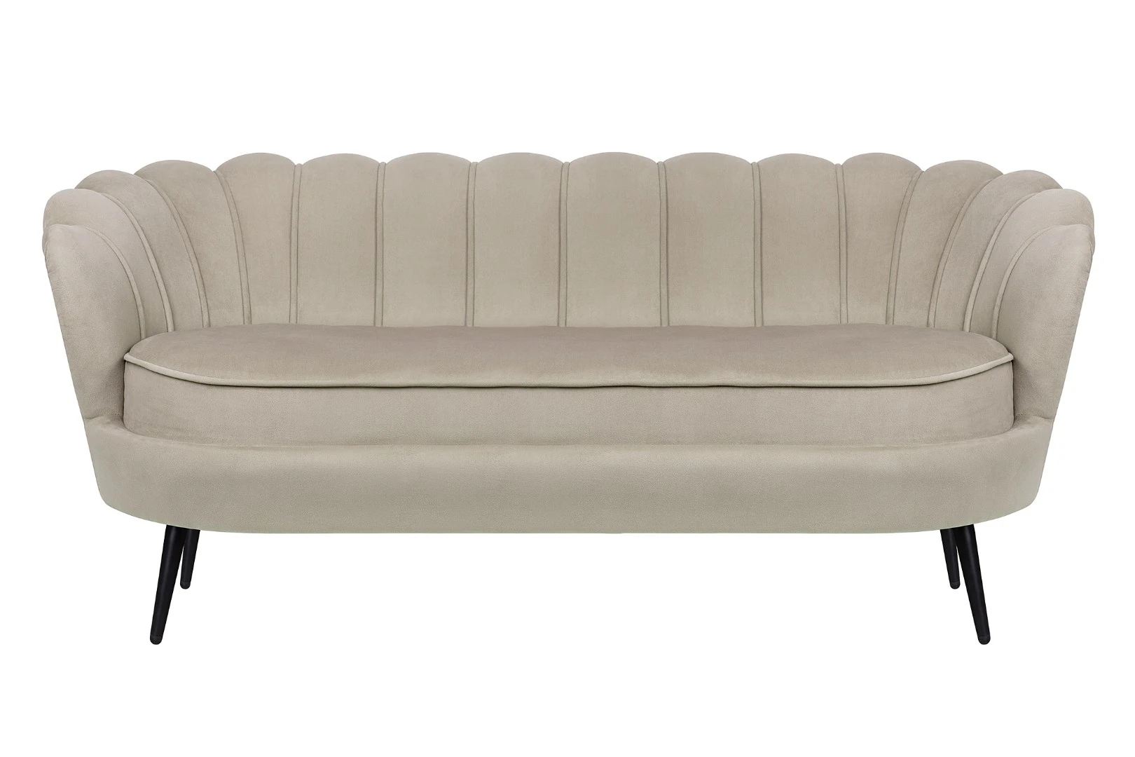 Диван ракушка для гостиниц Pearl Triple Taupe на черных ножках в интерьере