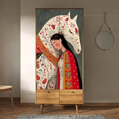 Шкаф двухстворчатый "Berber Art "Девушка и конь" арт BB16/Art10 на заказ