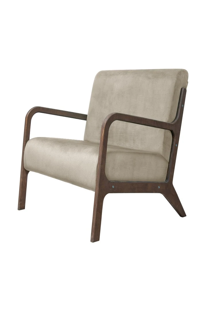 Низкое кресло с деревянными подлокотниками Mody Taupe коричневое на заказ в интернет-магазине